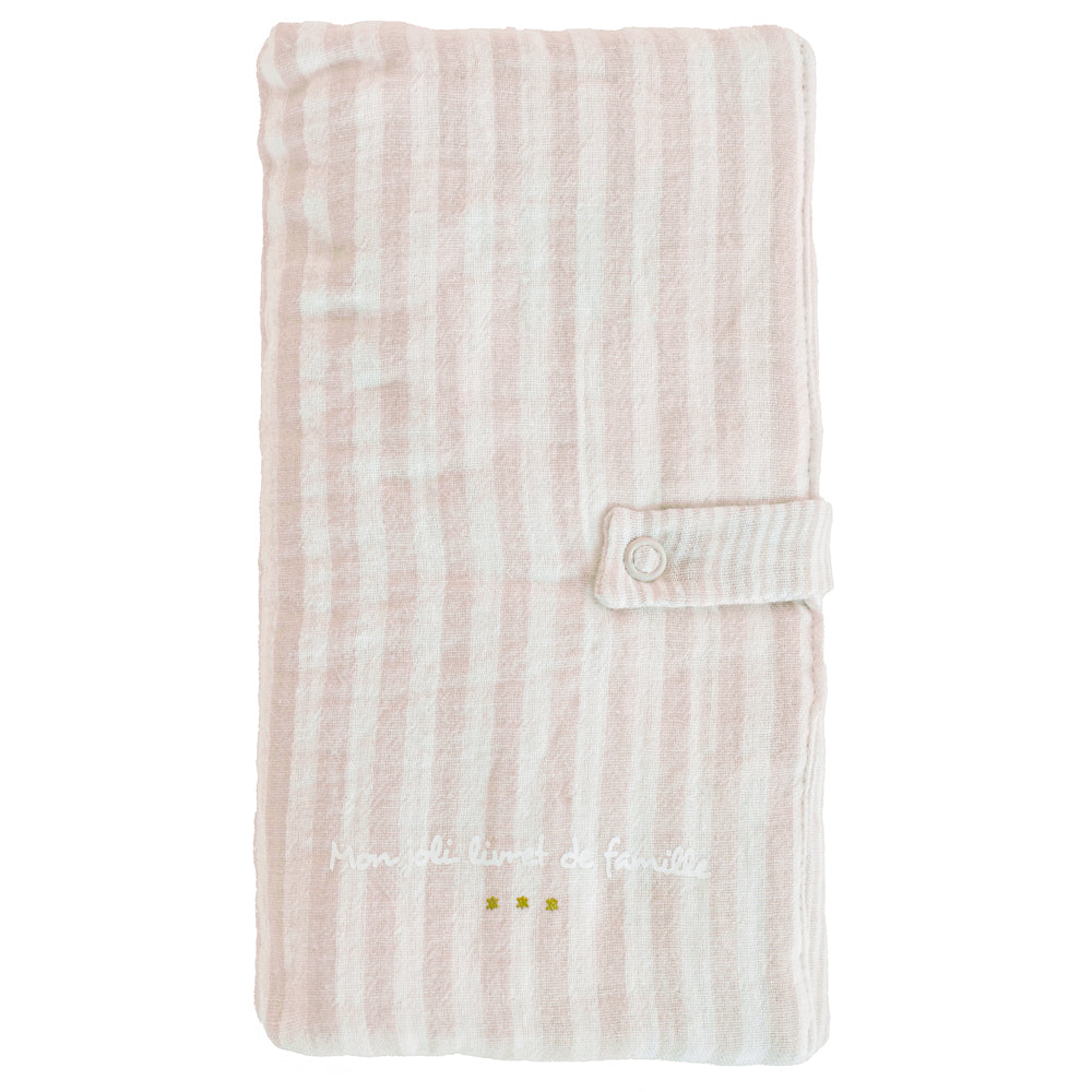 Protège-livret de famille rayé Soft Stripes – Double gaze ouatinée avec poche photo
