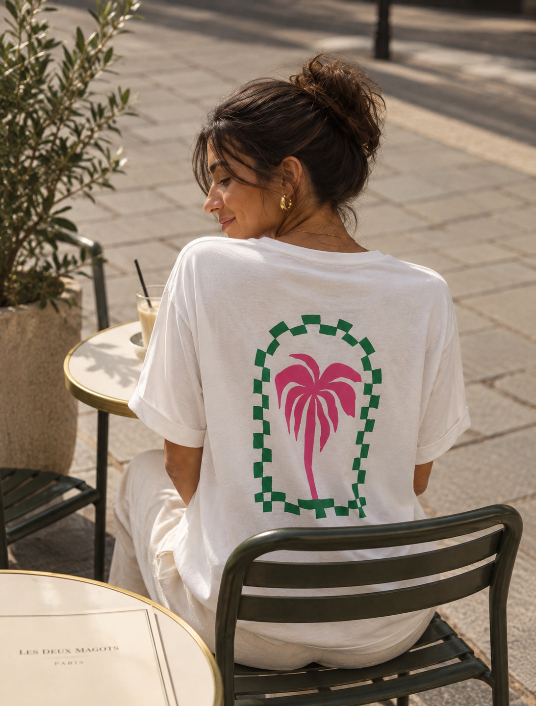 Tee-Shirt Tara blanc - dos palmier - Anouk & Ninon