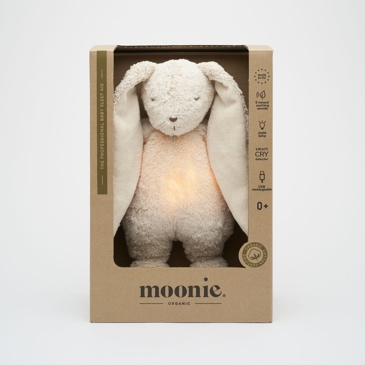Lapin Hummy avec Lampe – Moonie 2.0 | Aide au sommeil bébé en coton biologique