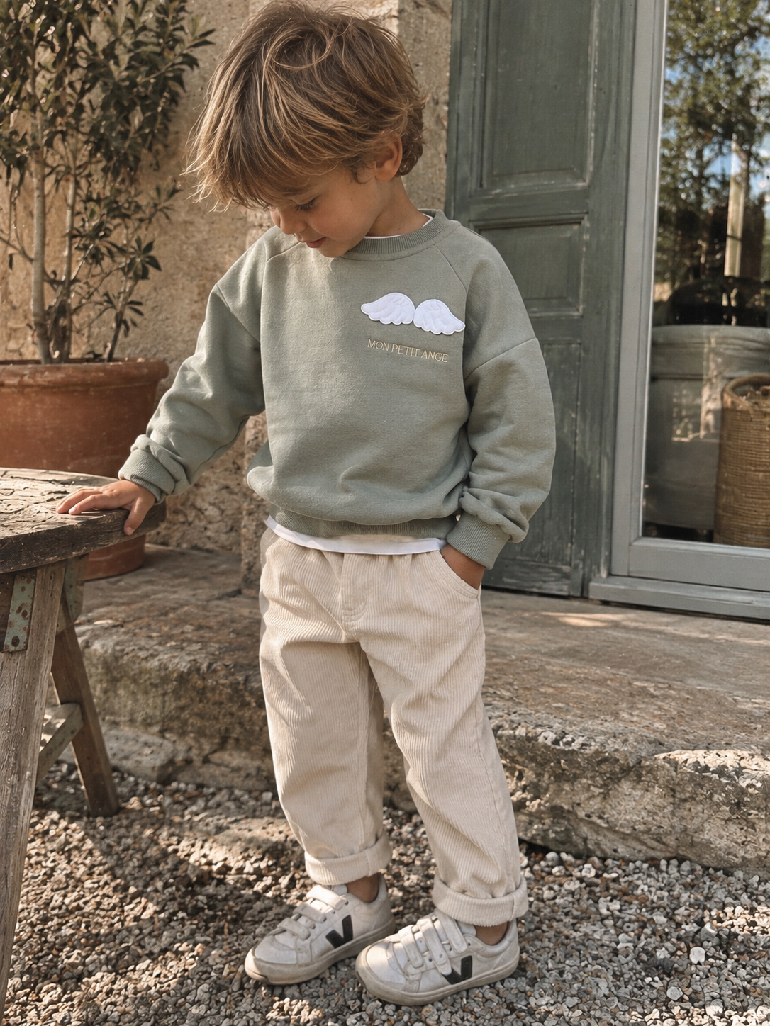 Sweat Raphaëlla – Kaki Broderie Sable | Coupe Oversize Mixte