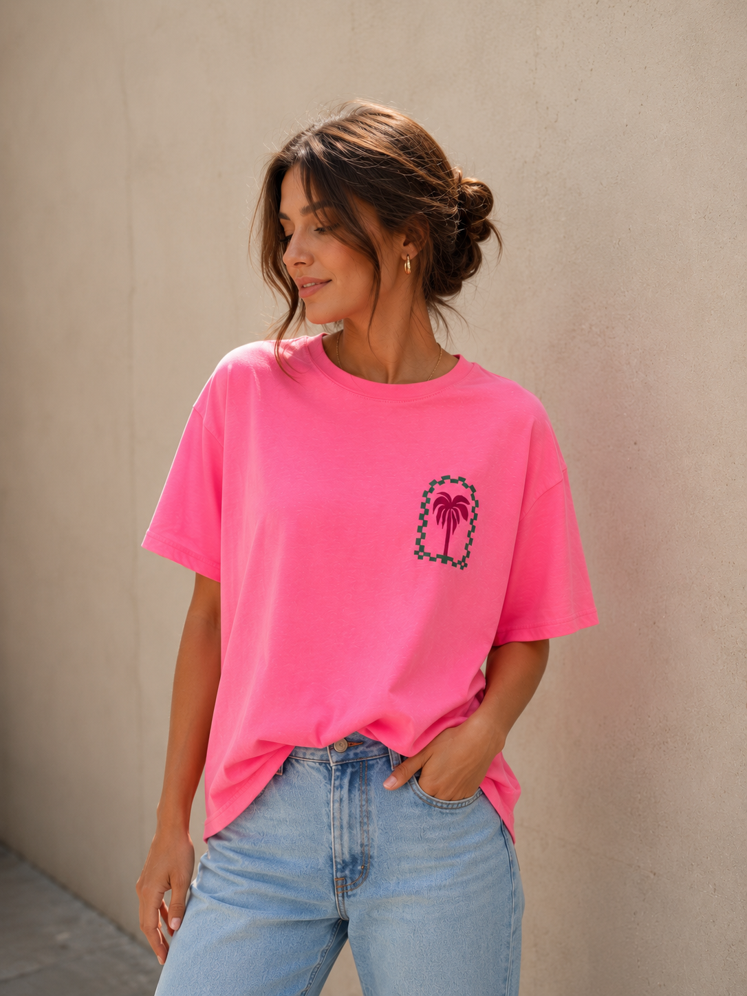 Tee-shirt TOSCA rose - broderie palmier - Anouk & Ninon