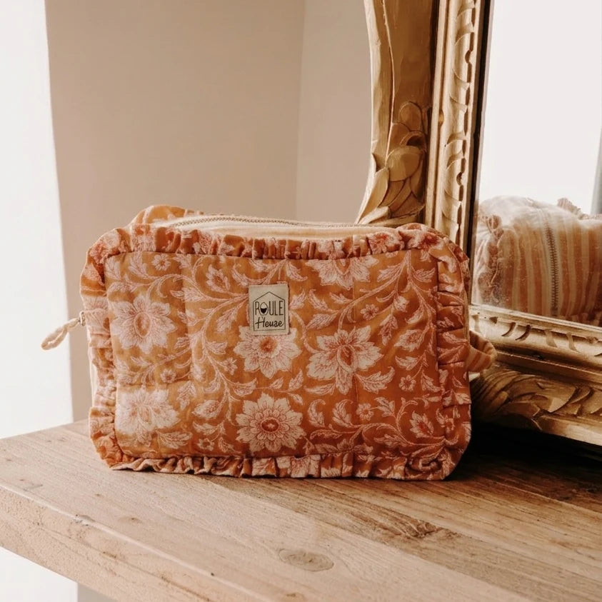 Trousse de toilette Marylou – Coton Vichy Rose & Doublure Imperméable