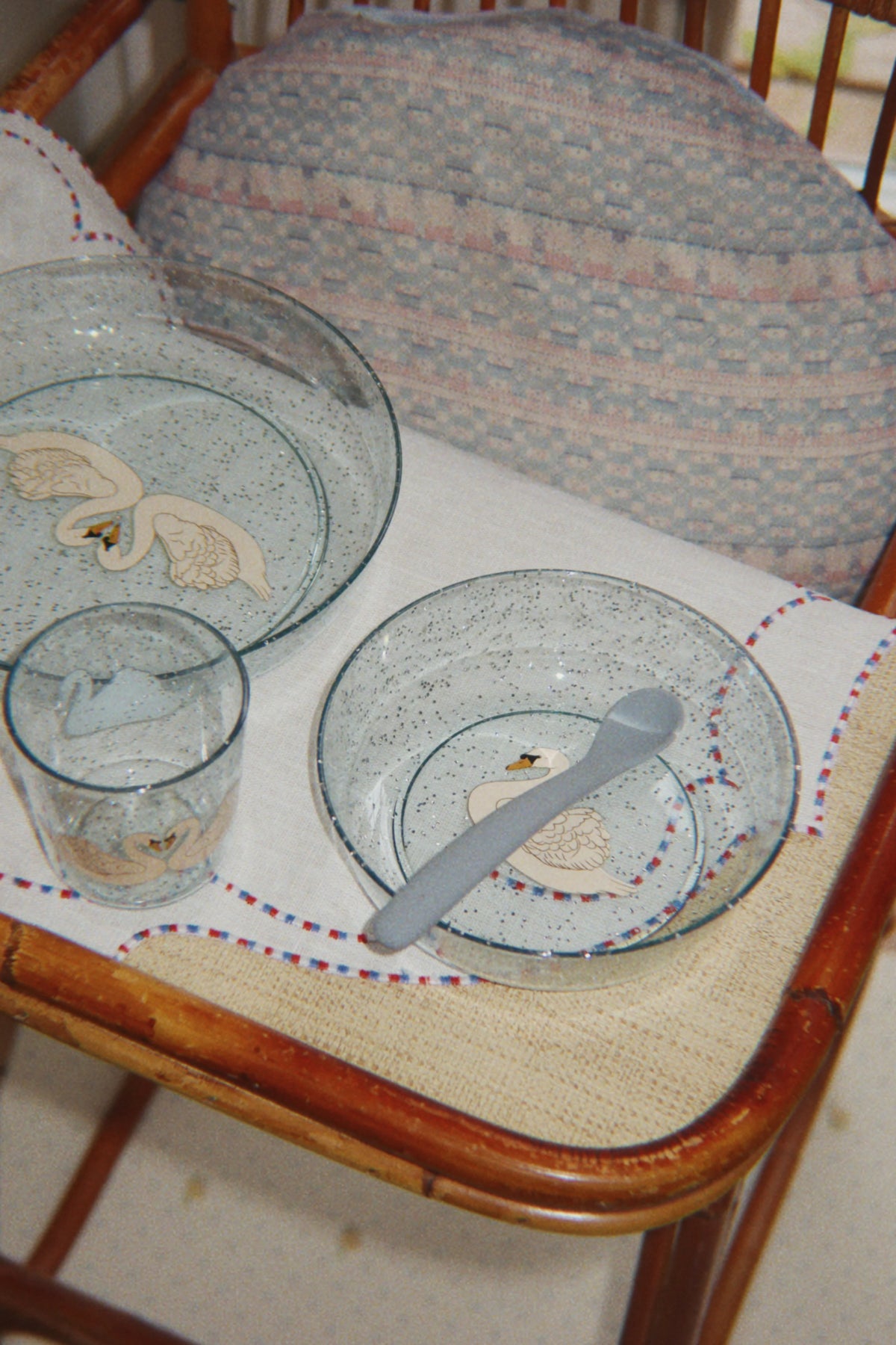 Sparkly Dinner Set – Swan Blue | Service de repas pailleté pour bébé