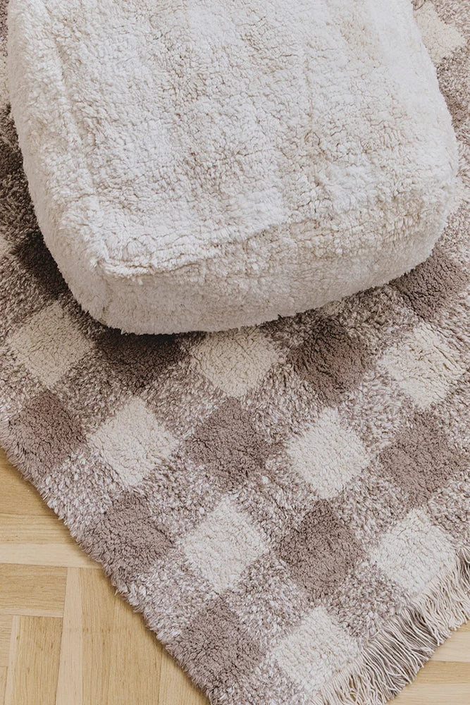 Pouf Vichy – Coton Naturel, Style Vintage