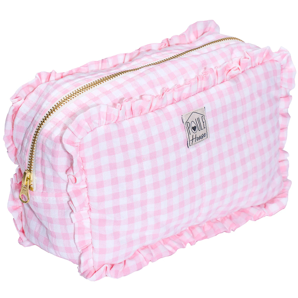 Trousse de toilette Marylou – Coton Vichy Rose & Doublure Imperméable