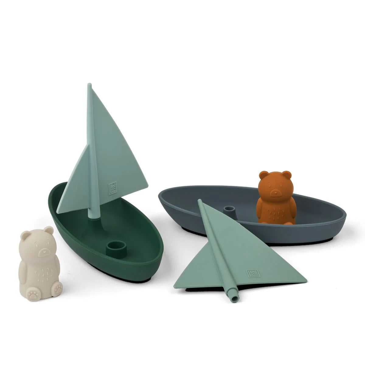 Liewood – Lot de 2 bateaux-jouets flottants Ensley en silicone | Whale Blue Multi Mix