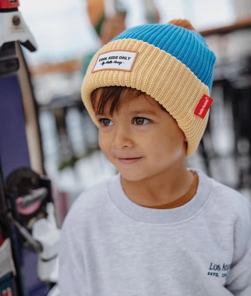 Bonnet Enfants Color Block – Pompon, Doublure Polaire & Coton Bio