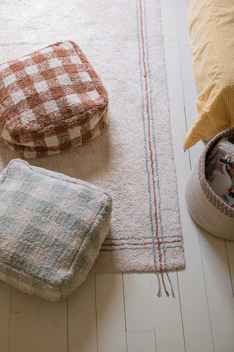 Tapis Lavable Vichy Ivory – Coton naturel avec franges