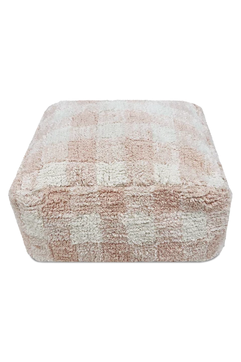 Pouf Vichy – Coton Naturel, Style Vintage