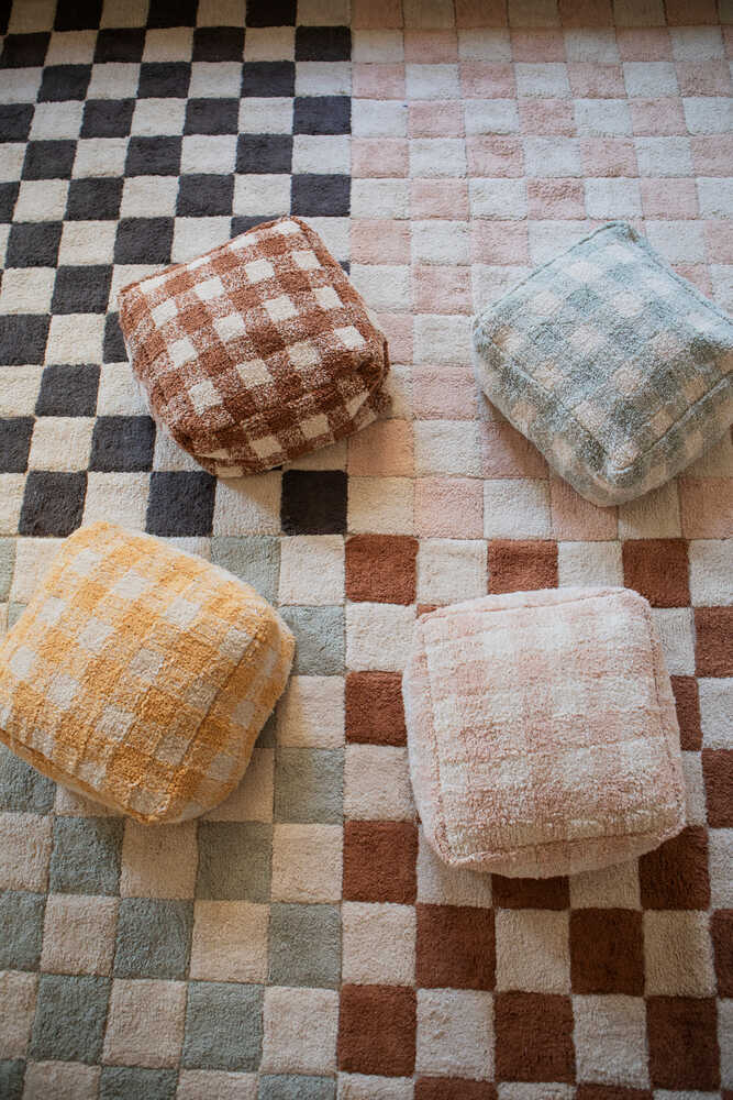 Pouf Vichy – Coton Naturel, Style Vintage