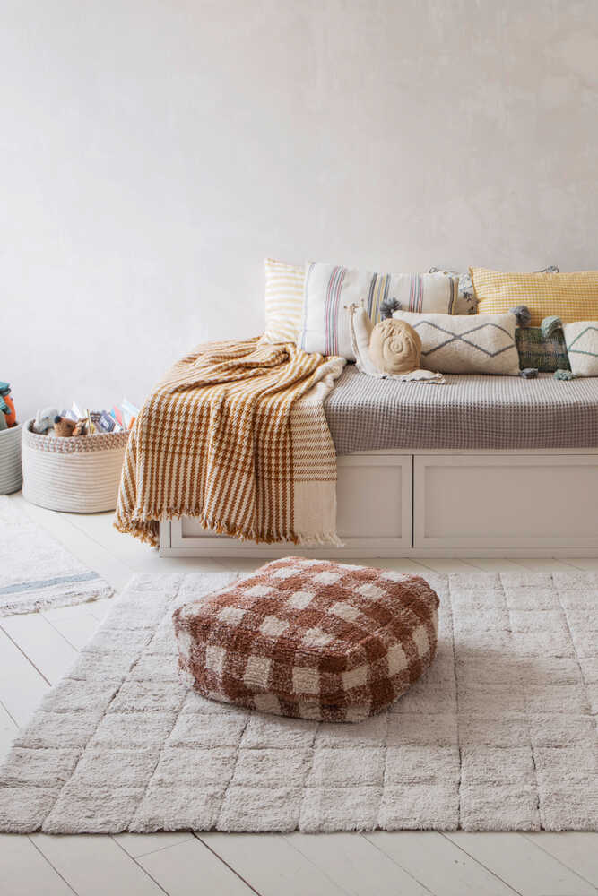 Pouf Vichy – Coton Naturel, Style Vintage