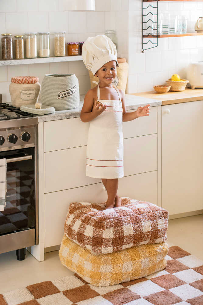 Pouf Vichy – Coton Naturel, Style Vintage
