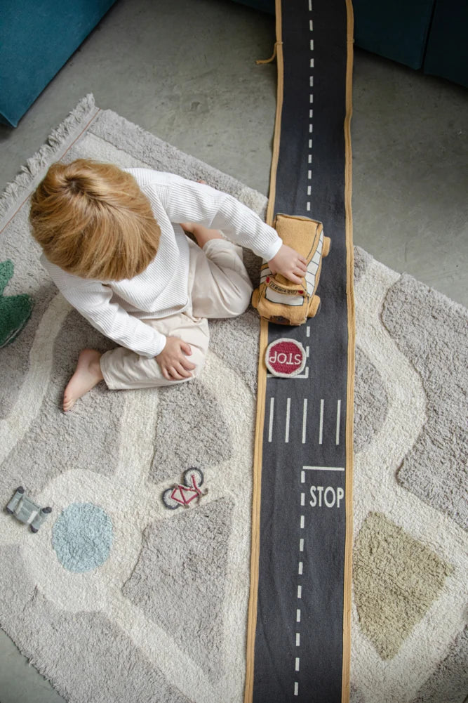 Ride & Roll School Bus – Jeu imaginatif bus en peluche avec chemin en toile