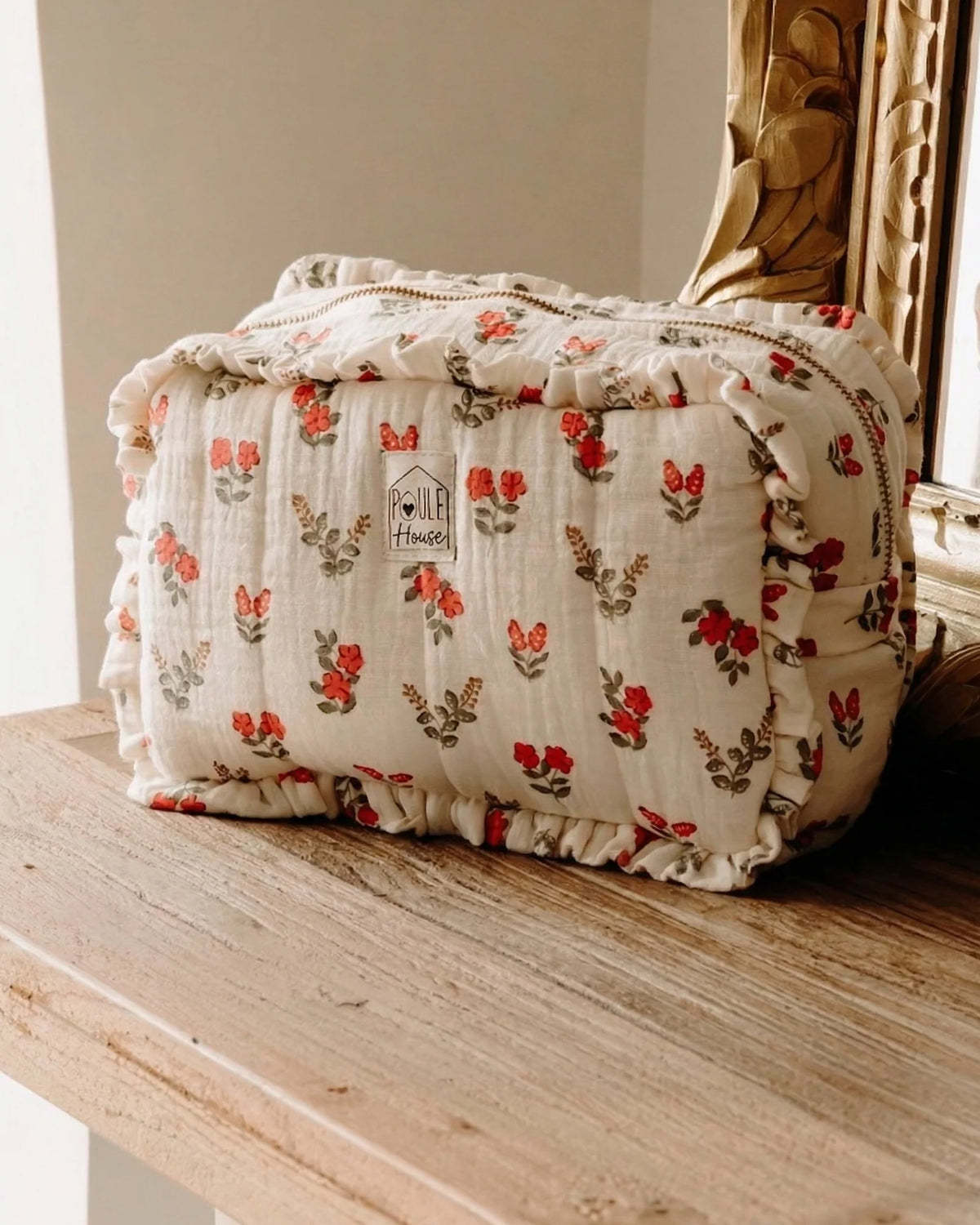 Trousse de toilette Marylou – Coton Vichy Rose & Doublure Imperméable
