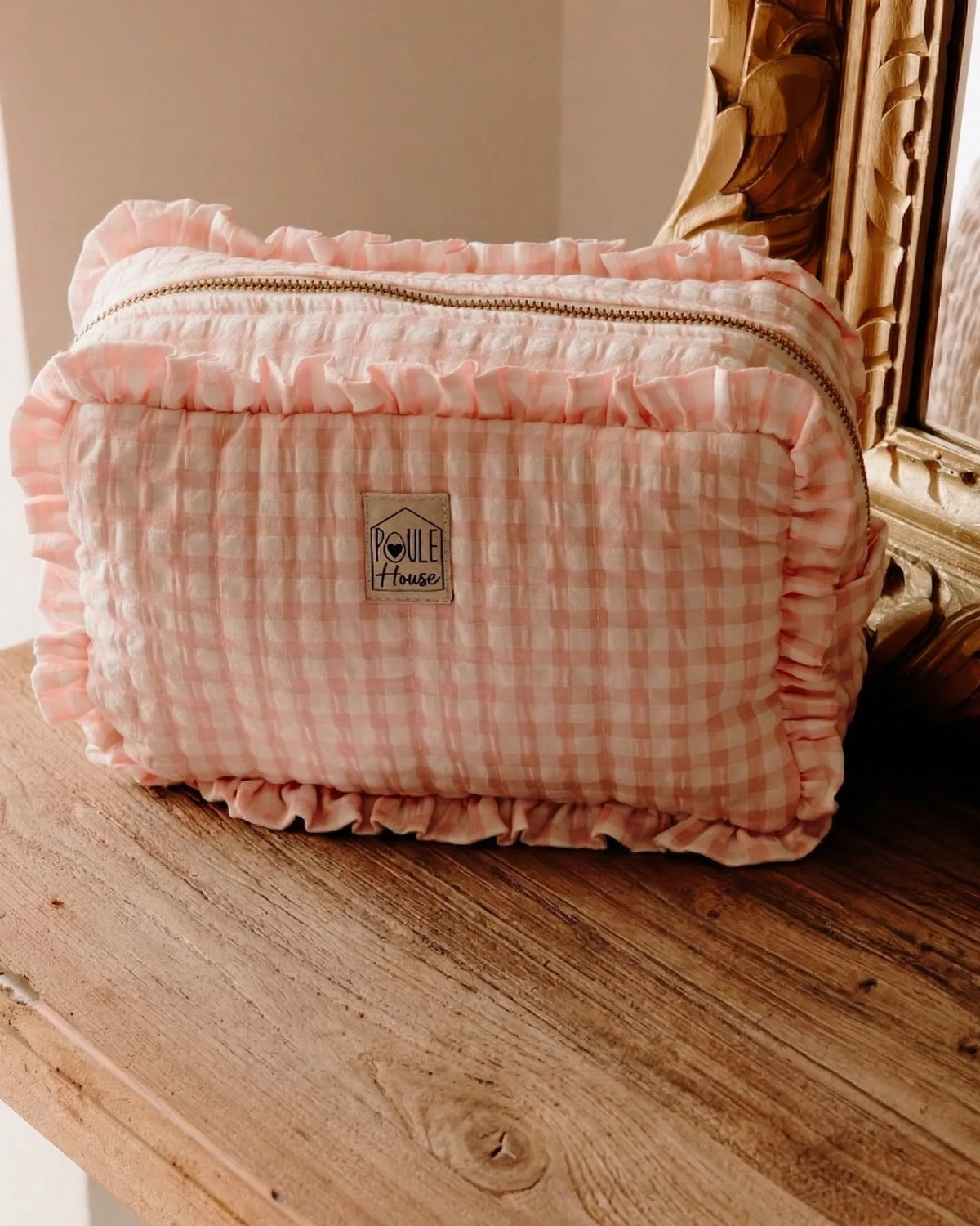 Trousse de toilette Marylou – Coton Vichy Rose & Doublure Imperméable
