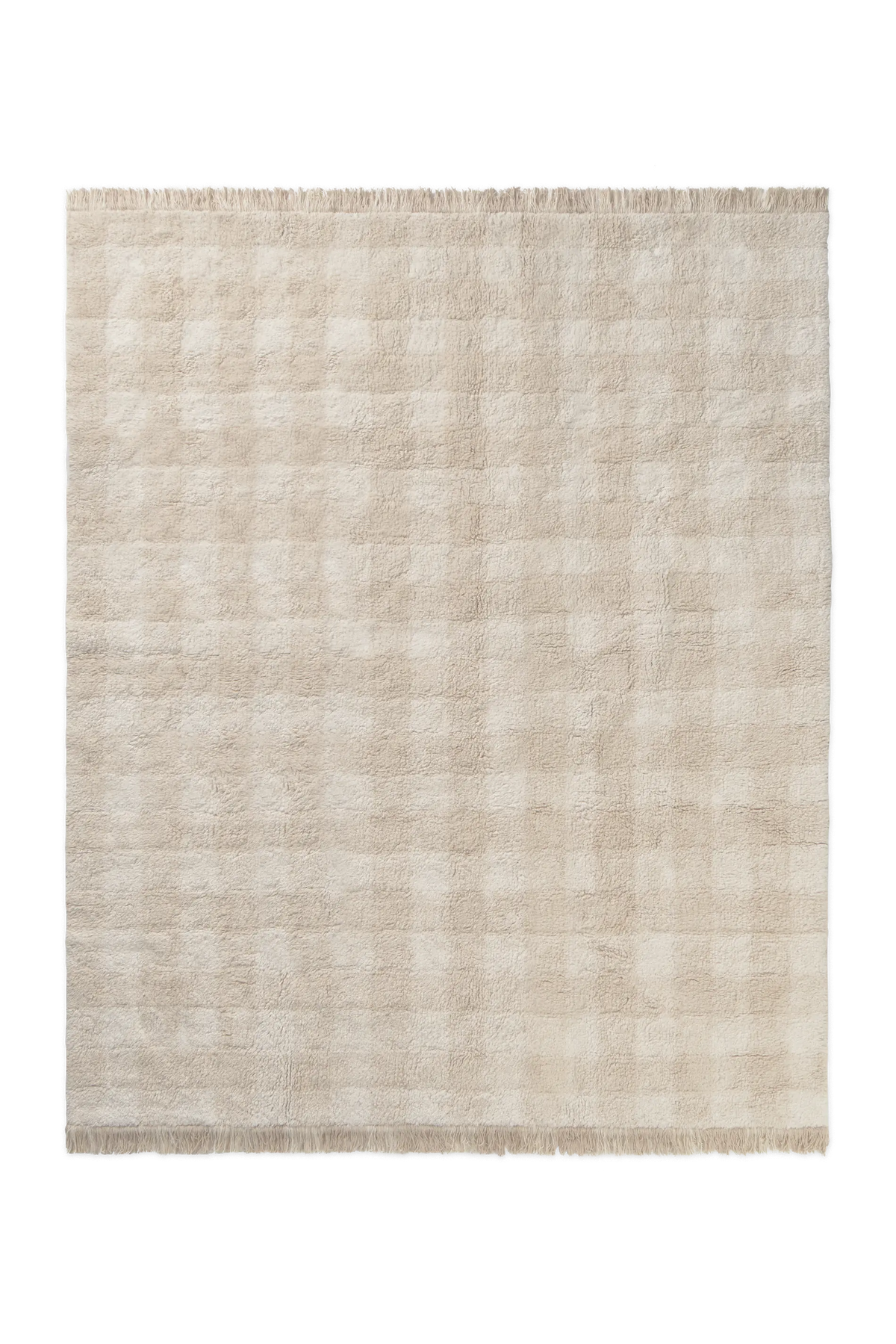 Tapis Lavable Vichy Ivory – Coton naturel avec franges