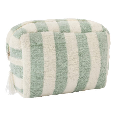 trousse de toilette en bambou rayée ivoire / vert de gris