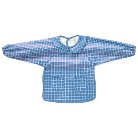 Bavoir-tablier col claudine tissu imperméable carreaux bleu