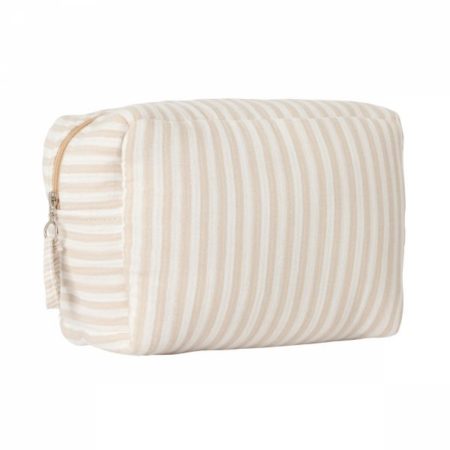 Trousse de toilette gaze de coton beige rayé galet